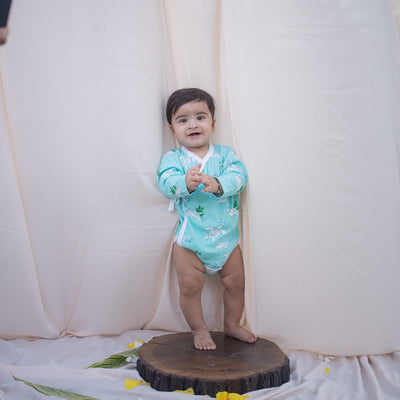 Turtles Organic Baby Kimono Onesie – Soft Cotton Newborn Romper – Kids Onesies on Brown Living™. SKU: AC - 02 - 0001/0 - 3M. Img 1.
