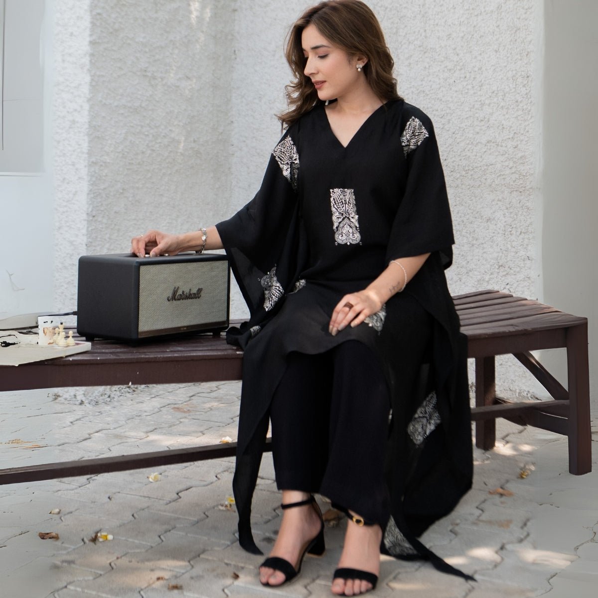 Twilight Bloom Real Silver Habutai Silk Kaftan | Verified Sustainable by Brown Living™