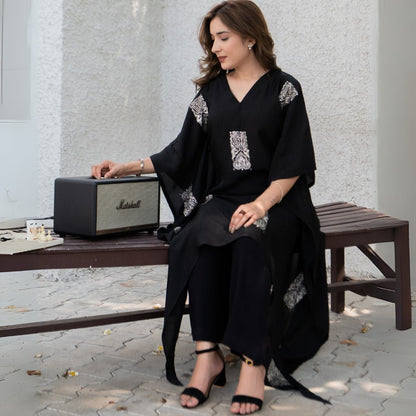 Twilight Bloom Real Silver Habutai Silk Kaftan | Verified Sustainable by Brown Living™