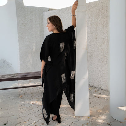 Twilight Bloom Real Silver Habutai Silk Kaftan | Verified Sustainable by Brown Living™