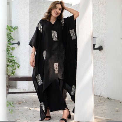Twilight Bloom Real Silver Habutai Silk Kaftan | Verified Sustainable by Brown Living™
