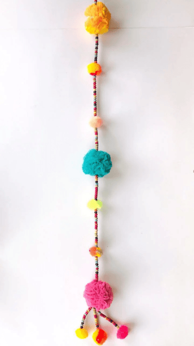 Upcycled Beaded Pom - Pom Festive Decoration String – Wall Decor on Brown Living™. SKU: UMW - BEAD - STRING - 01. Img 3.