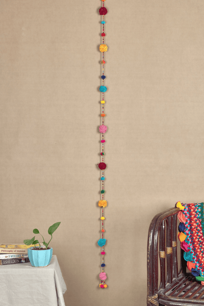Upcycled Beaded Pom - Pom Festive Decoration String – Wall Decor on Brown Living™. SKU: UMW - BEAD - STRING - 01. Img 2.