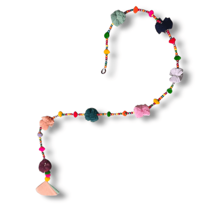 Upcycled Beaded Pom - Pom Festive Decoration String – Wall Decor on Brown Living™. SKU: UMW - BEAD - STRING - 01. Img 5.
