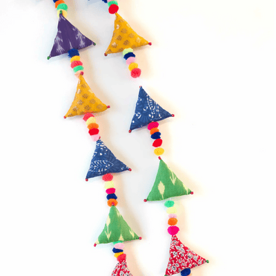 Upcycled Boho Triangles Festive Decoration String – Wall Decor on Brown Living™. SKU: UMW - TRIANGLE - STRING - 01. Img 2.