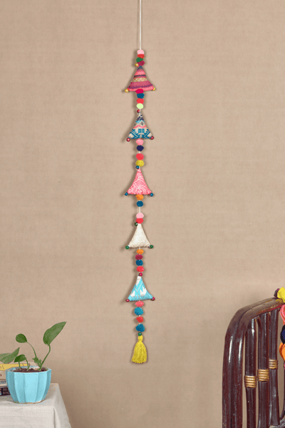 Upcycled Boho Triangles Festive Decoration String – Wall Decor on Brown Living™. SKU: UMW - TRIANGLE - STRING - 01. Img 4.