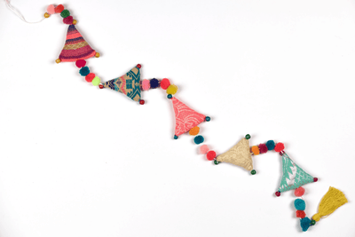 Upcycled Boho Triangles Festive Decoration String – Wall Decor on Brown Living™. SKU: UMW - TRIANGLE - STRING - 01. Img 3.