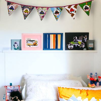 Upcycled Car Motif Bunting – Wall Decor on Brown Living™. SKU: UMW - BUNTING - CAR - 01. Img 1.