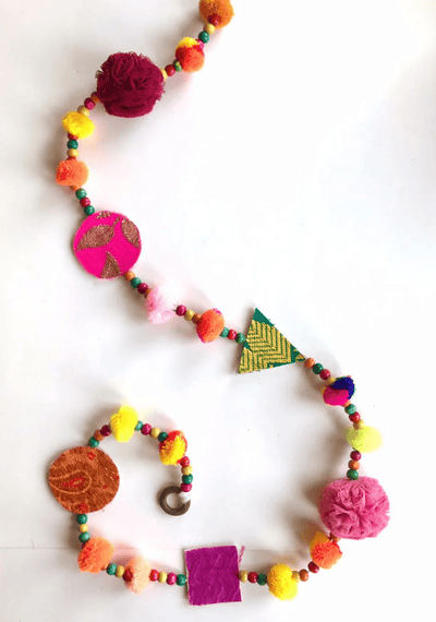 Upcycled Chintzy Pom - Pom Festive Decoration String – Wall Decor on Brown Living™. SKU: UMW - CHINTZY - STRING - 01. Img 4.