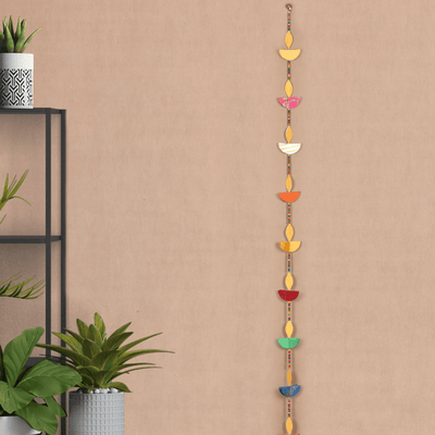 Upcycled Fabric Diya String Festive Decoration – Wall Decor on Brown Living™. SKU: UMW - DIYA - STRING - 01. Img 1.