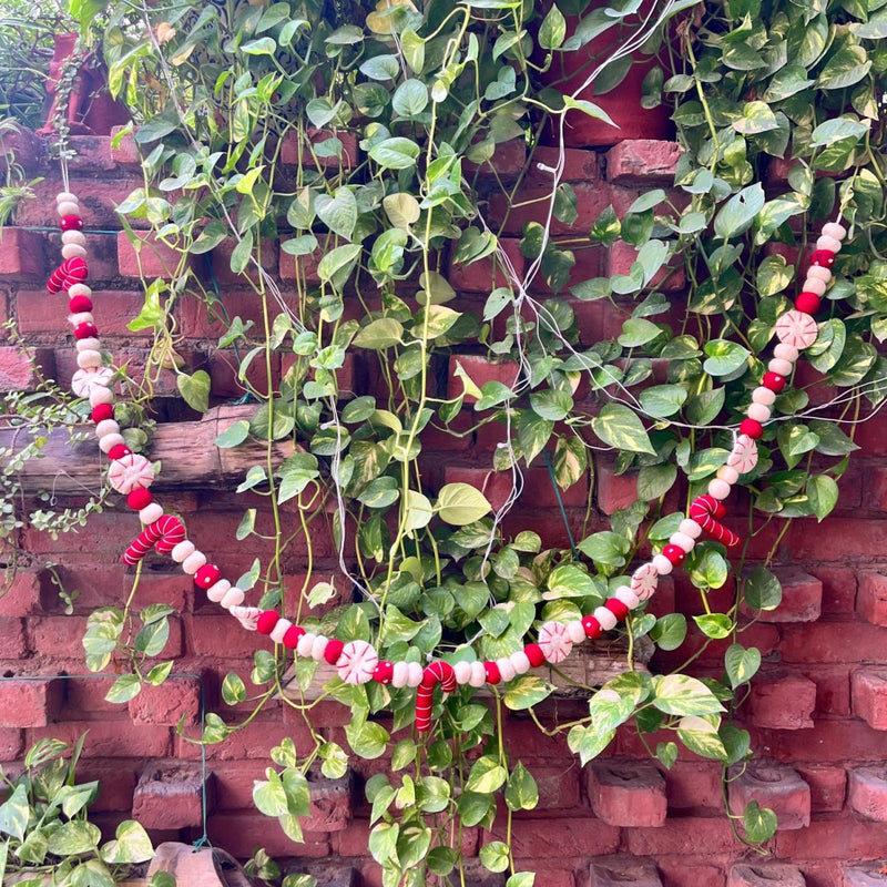 Upcycled Felt Candy Cane Garland I 3d Christmas Décor I 72 Inches | Verified Sustainable by Brown Living™