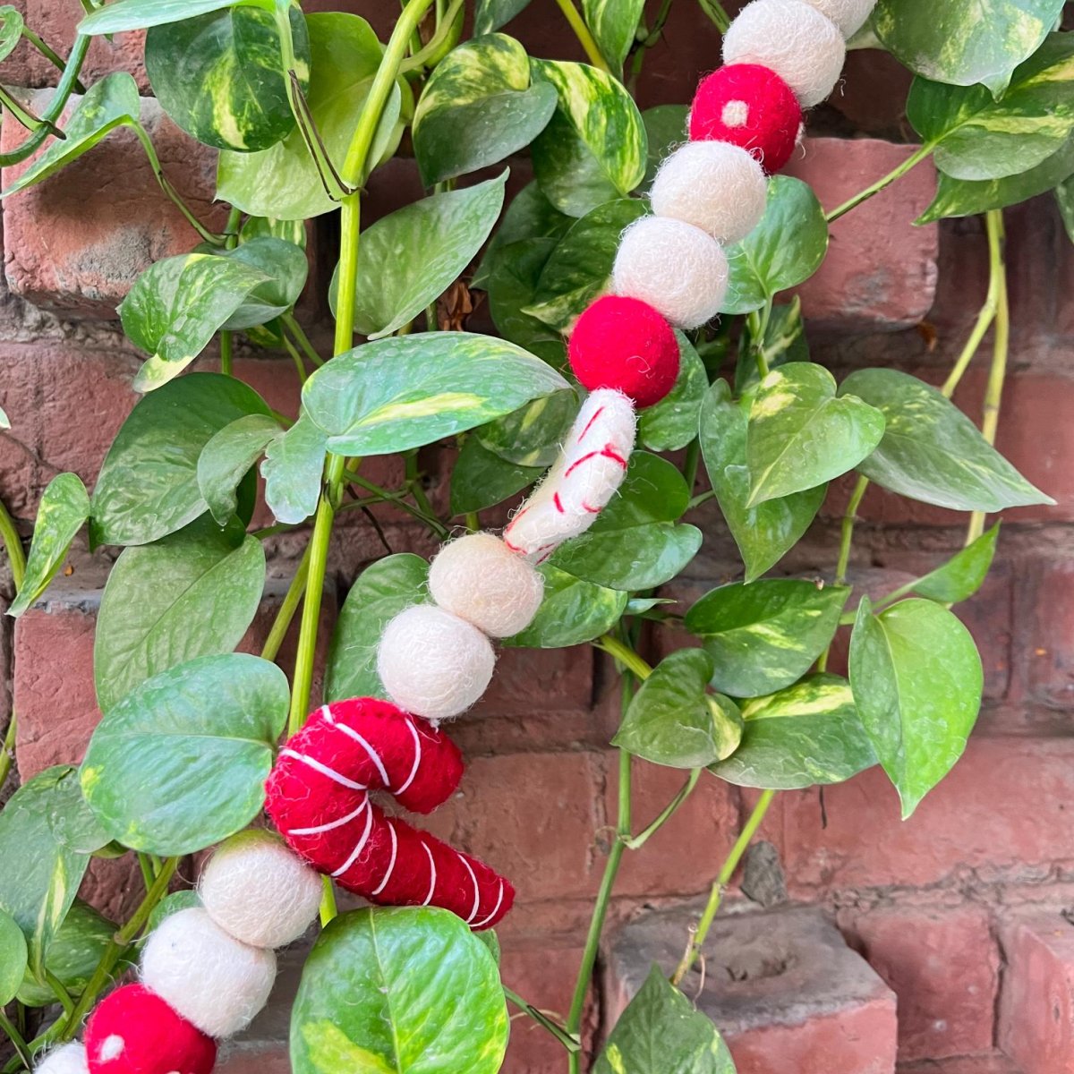 Upcycled Felt Candy Cane Garland I 3d Christmas Décor I 72 Inches | Verified Sustainable by Brown Living™