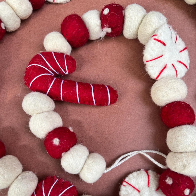 Upcycled Felt Candy Cane Garland I 3d Christmas Décor I 72 Inches | Verified Sustainable by Brown Living™