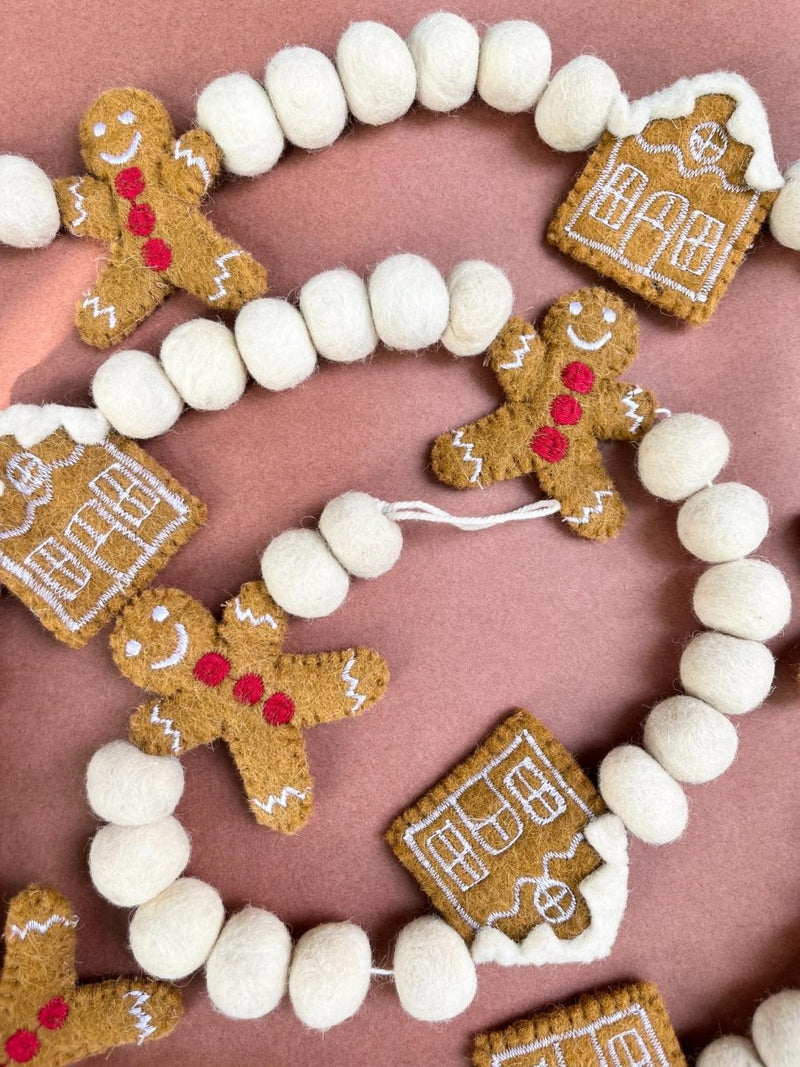 Upcycled Felt Gingerbread Man 3d Garland - 72 Inches | Verified Sustainable by Brown Living™