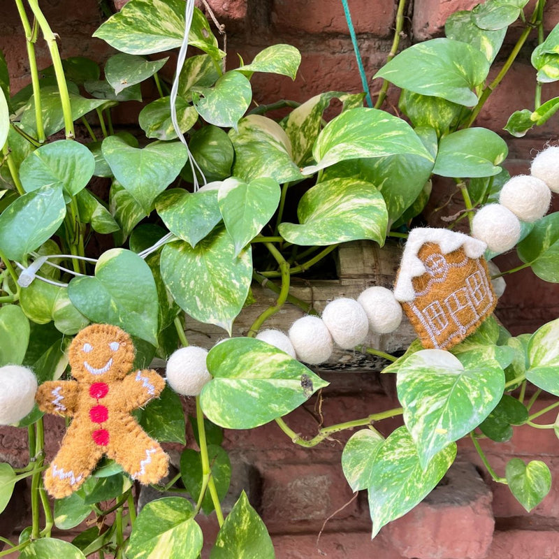 Upcycled Felt Gingerbread Man 3d Garland - 72 Inches | Verified Sustainable by Brown Living™