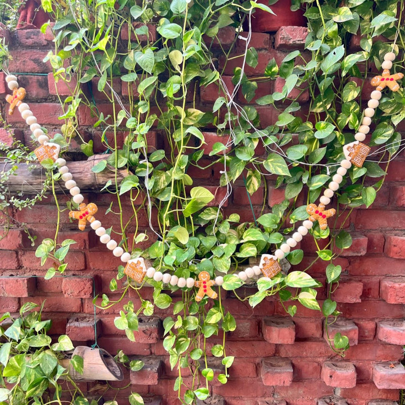 Upcycled Felt Gingerbread Man 3d Garland - 72 Inches | Verified Sustainable by Brown Living™