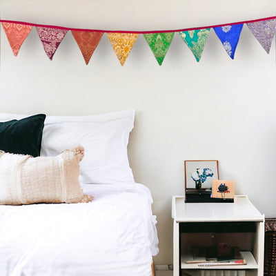 Upcycled Festive Silk Bunting – Wall Decor on Brown Living™. SKU: UMW - BUNTING - SILK - 01. Img 5.