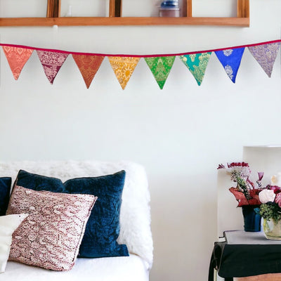Upcycled Festive Silk Bunting – Wall Decor on Brown Living™. SKU: UMW - BUNTING - SILK - 01. Img 4.
