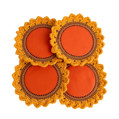 Upcycled Hand Made Coaster Set Of - 4 – Coasters on Brown Living™. SKU: COT19F. Img 1.