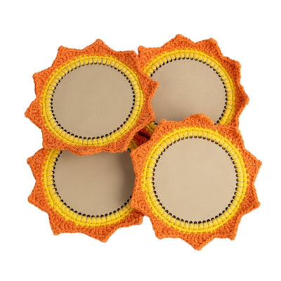 Upcycled Hand Made Orange & Yellow Crochet Coaster Set Of - 4 – Coasters on Brown Living™. SKU: COT23. Img 1.