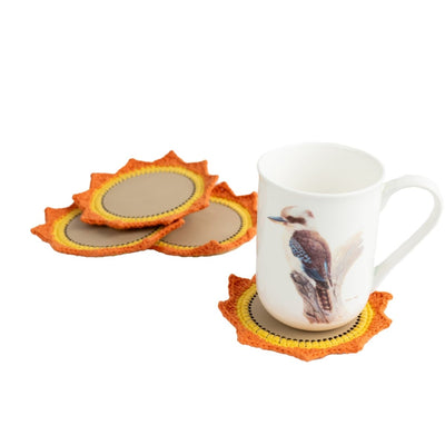 Upcycled Hand Made Orange & Yellow Crochet Coaster Set Of - 4 – Coasters on Brown Living™. SKU: COT23. Img 2.