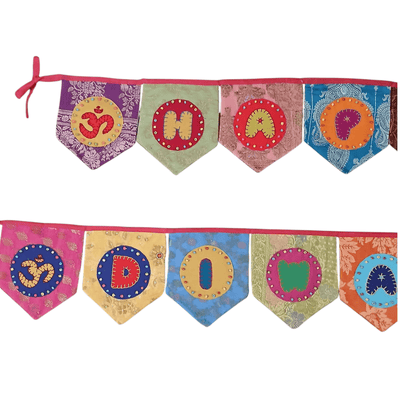 Upcycled Happy Diwali Bunting Banner – Wall Decor on Brown Living™. SKU: UMW - DIWALI - BUNTING - 01. Img 5.