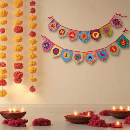 Upcycled Happy Diwali Bunting Banner | Verified Sustainable by Brown Living™