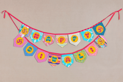 Upcycled Happy Diwali Bunting Banner – Wall Decor on Brown Living™. SKU: UMW - DIWALI - BUNTING - 01. Img 8.