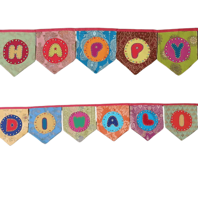 Upcycled Happy Diwali Bunting Banner – Wall Decor on Brown Living™. SKU: UMW - DIWALI - BUNTING - 01. Img 3.