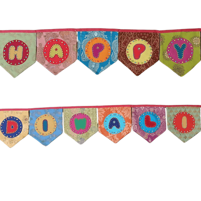 Upcycled Happy Diwali Bunting Banner | Verified Sustainable by Brown Living™