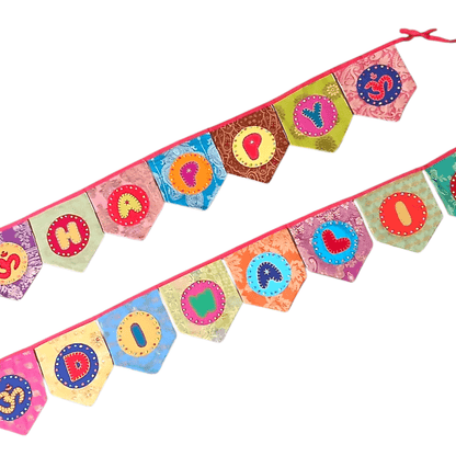 Upcycled Happy Diwali Bunting Banner | Verified Sustainable by Brown Living™