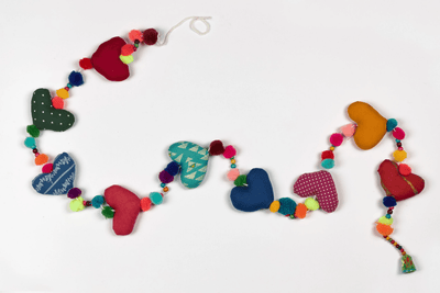 Upcycled Hearty Pom Pom String – Wall Decor on Brown Living™. SKU: UMW - HEART - STRING - 01. Img 5.