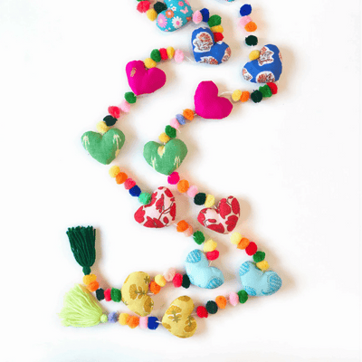 Upcycled Hearty Pom Pom String – Wall Decor on Brown Living™. SKU: UMW - HEART - STRING - 01. Img 7.