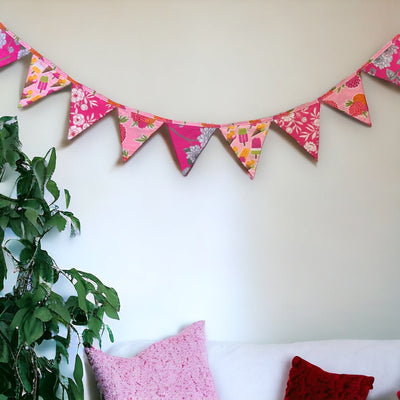 Upcycled Pink Bunting – Wall Decor on Brown Living™. SKU: UMW - Bunting - Pink - 01. Img 8.