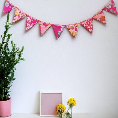 Upcycled Pink Bunting – Wall Decor on Brown Living™. SKU: UMW - Bunting - Pink - 01. Img 3.