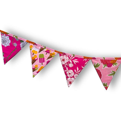 Upcycled Pink Bunting – Wall Decor on Brown Living™. SKU: UMW - Bunting - Pink - 01. Img 7.