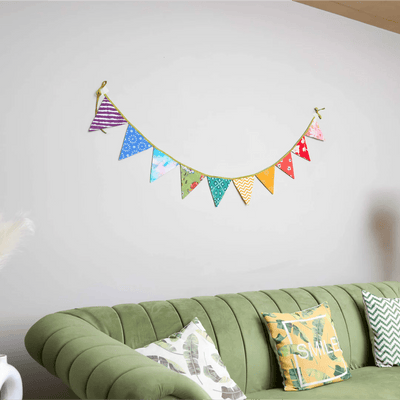 Upcycled Rainbow Bunting – Wall Decor on Brown Living™. SKU: UMW - BUNTING - PRN - 01. Img 6.