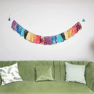 Upcycled Rainbow Fringes – Wall Decor on Brown Living™. SKU: UMW - FRNG - STRING - 01. Img 1.
