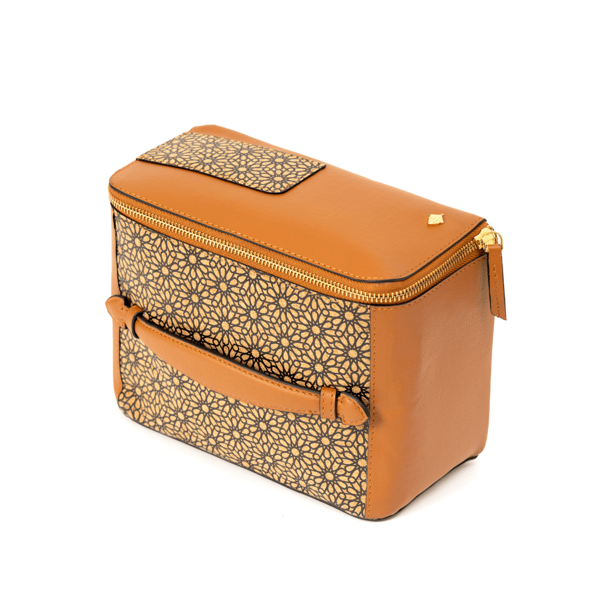 Utility Pouch with Handle & Zipper – Plant Leather & Cork Print (Tan Matt) | Verified Sustainable by Brown Living™