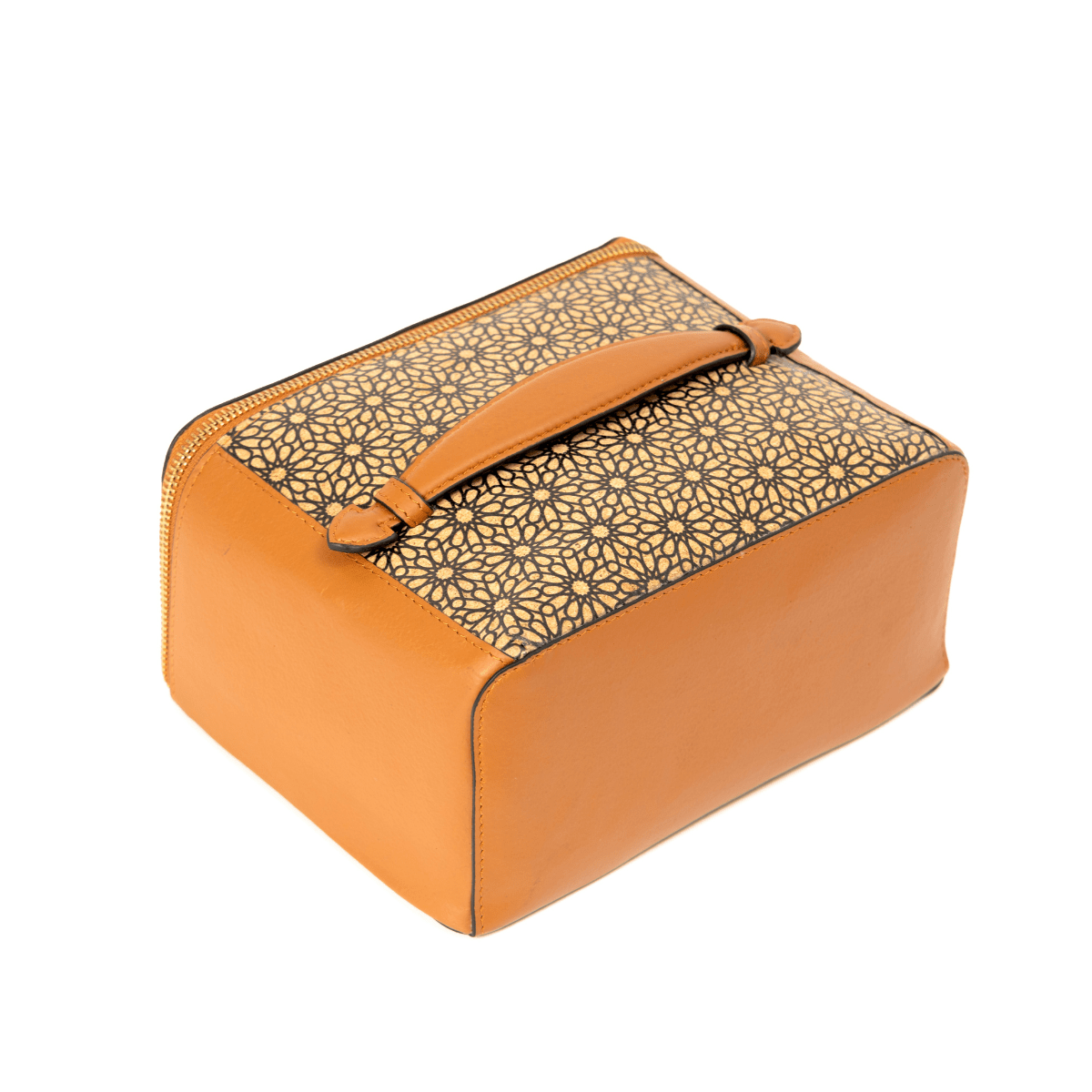 Utility Pouch with Handle & Zipper – Plant Leather & Cork Print (Tan Matt) | Verified Sustainable by Brown Living™