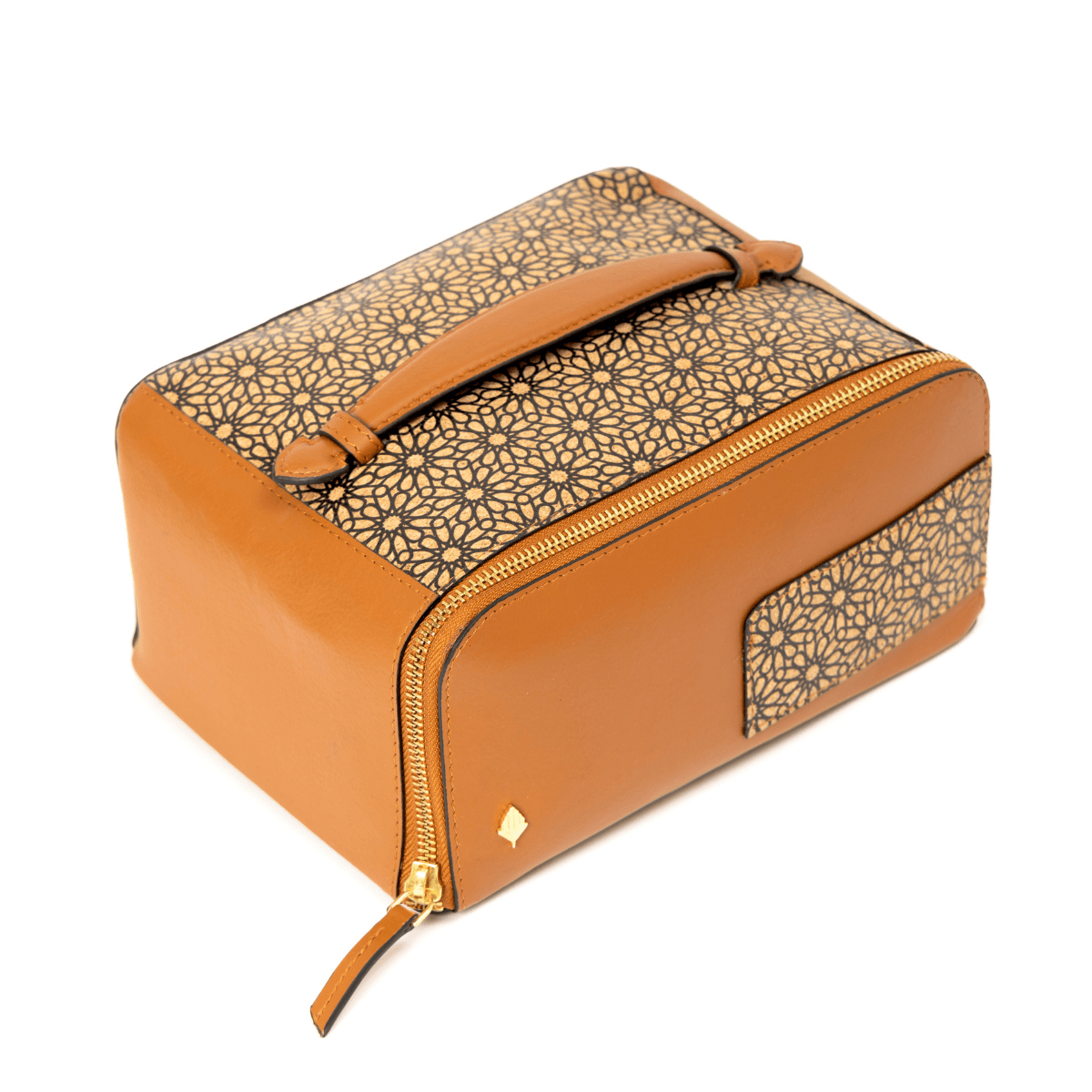 Utility Pouch with Handle & Zipper – Plant Leather & Cork Print (Tan Matt) | Verified Sustainable by Brown Living™