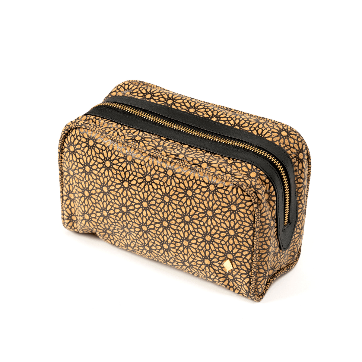 Utility Pouch with Zipper – Plant Leather & Cork Print (Black) | Verified Sustainable by Brown Living™