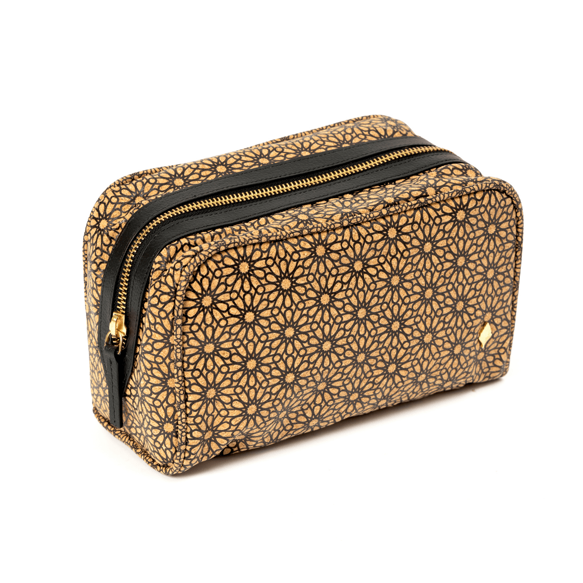 Utility Pouch with Zipper – Plant Leather & Cork Print (Black) | Verified Sustainable by Brown Living™