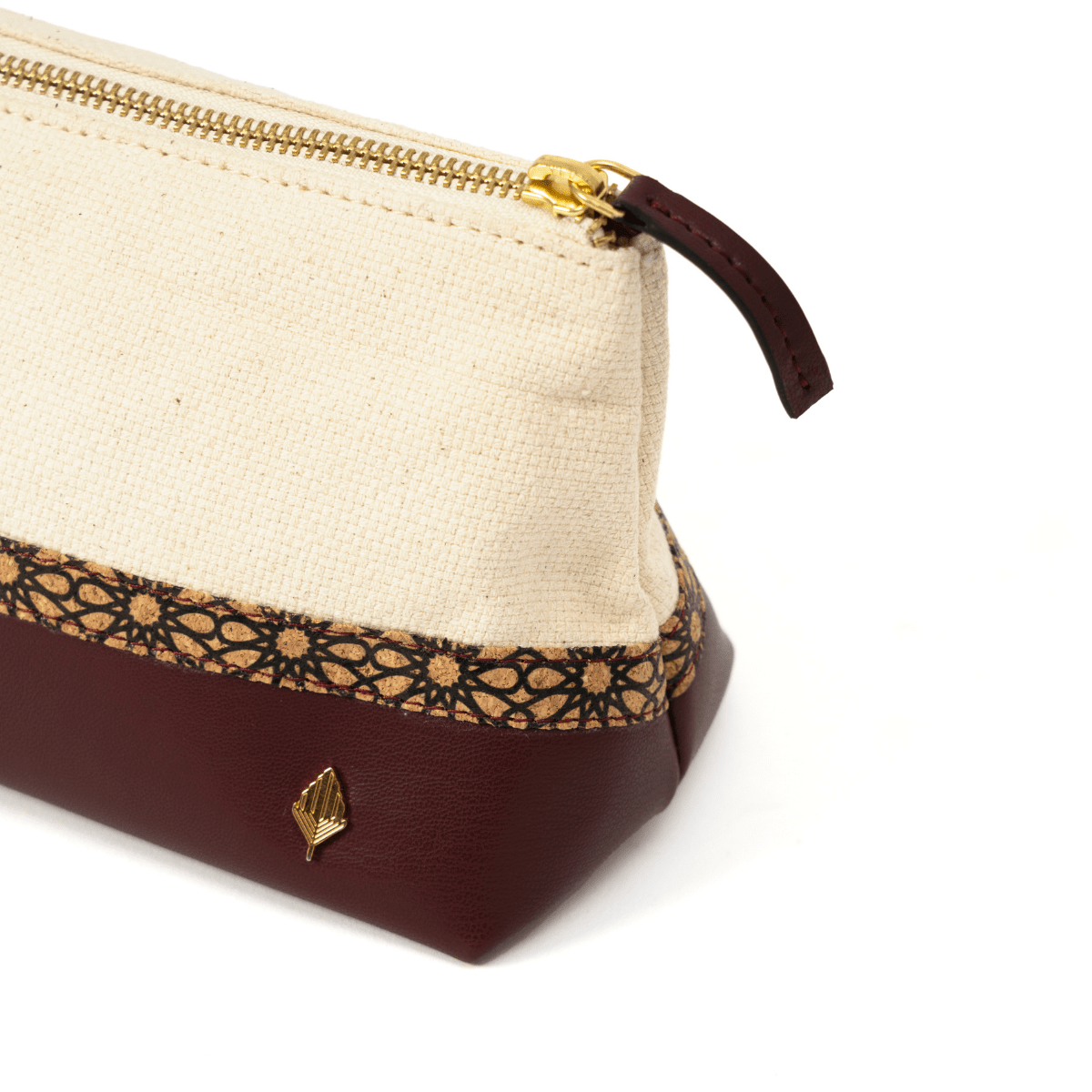 Utility Pouch with Zipper – Plant Leather & Cork Print (Off White & Maroon) | Verified Sustainable by Brown Living™