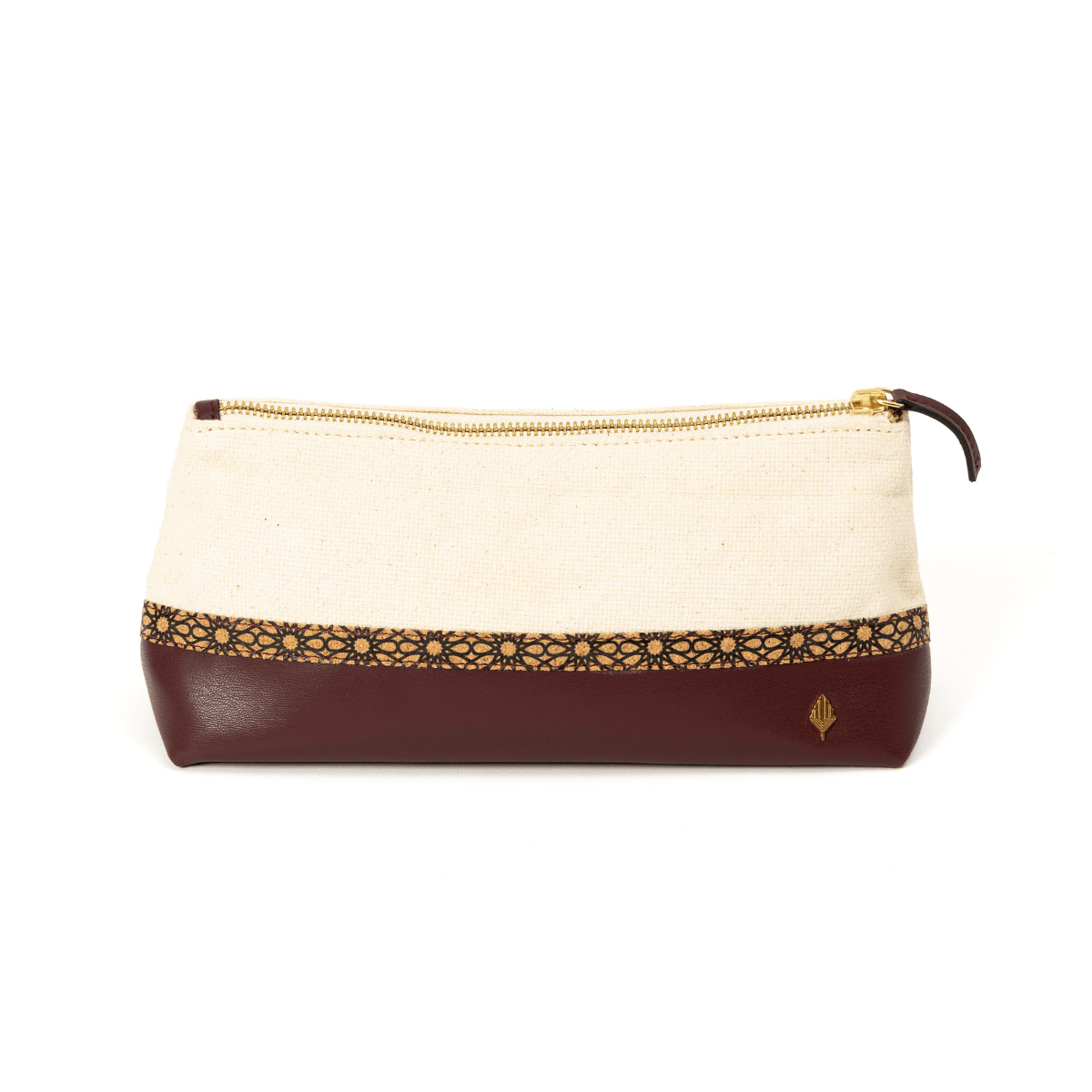 Utility Pouch with Zipper – Plant Leather & Cork Print (Off White & Maroon) | Verified Sustainable by Brown Living™