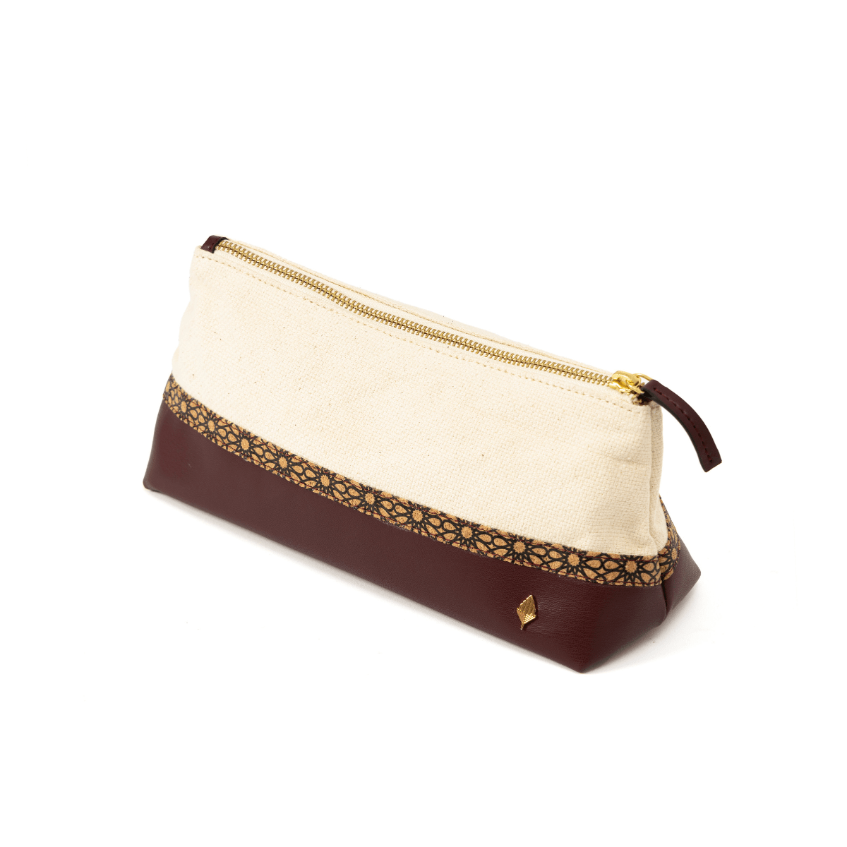 Utility Pouch with Zipper – Plant Leather & Cork Print (Off White & Maroon) | Verified Sustainable by Brown Living™
