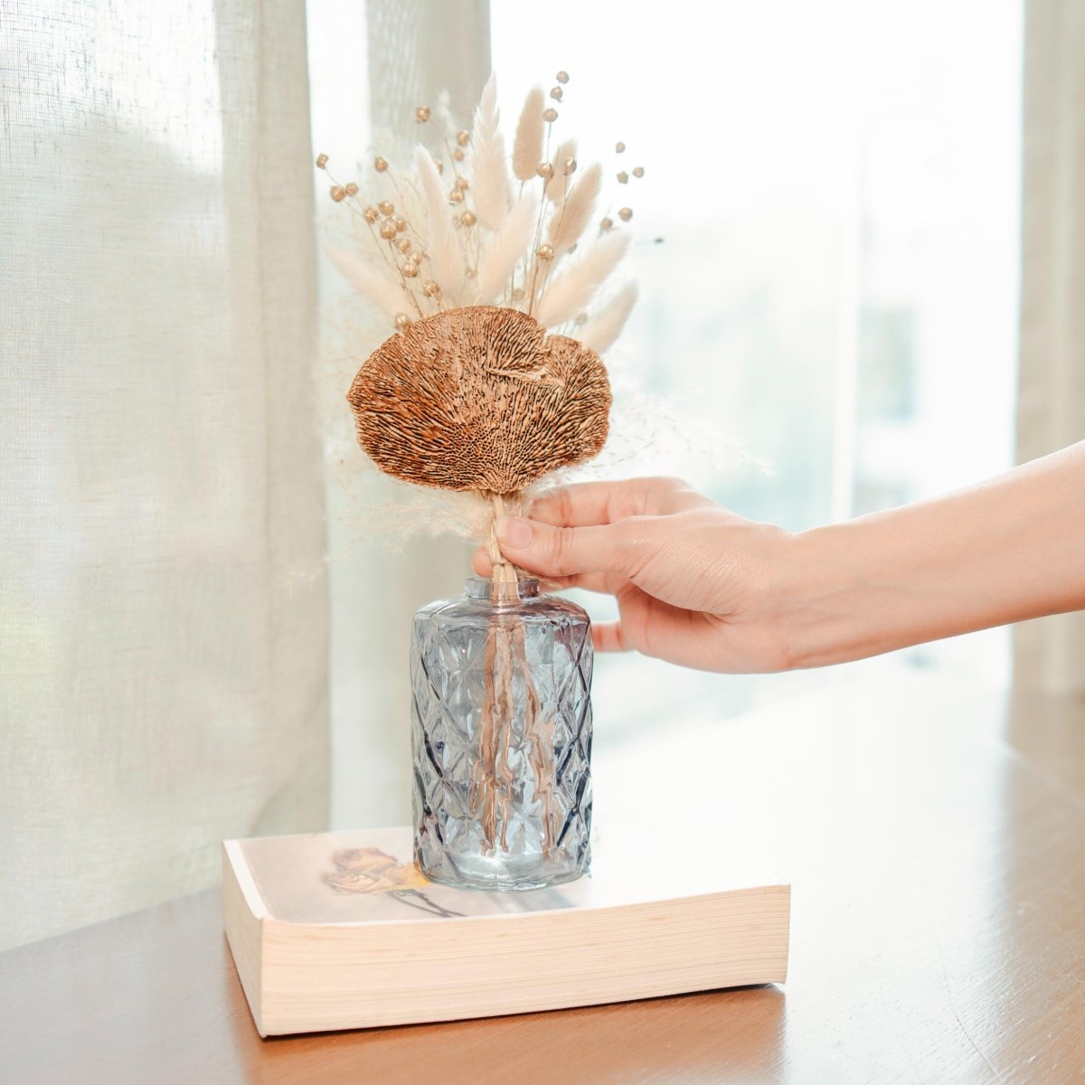 Vivid Glass Vase with Dried Flower Bunch Decor | Verified Sustainable by Brown Living™