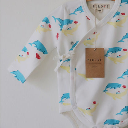 Whales Organic Baby Kimono Onesie – Soft Cotton Newborn Romper