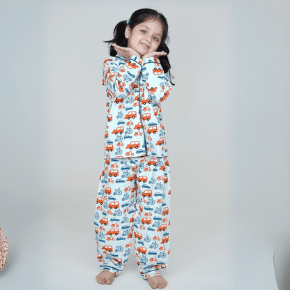 Wheels World Unisex Kids Cotton Night Suit, Collar Pajama Set | Verified Sustainable by Brown Living™