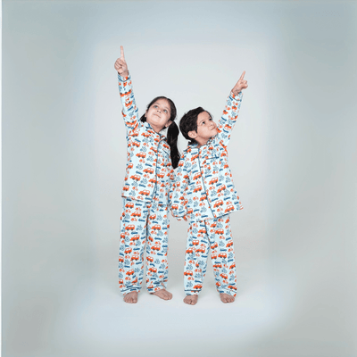 100% Cotton Wheels World Kids Collar Night Suit Set – Kids Nightwear on Brown Living™. SKU: WWD23K1. Img 3.